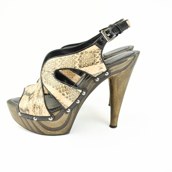 DIOR: Beige, Leather "Snakeskin" Platform Heels - Picture 2 of 10